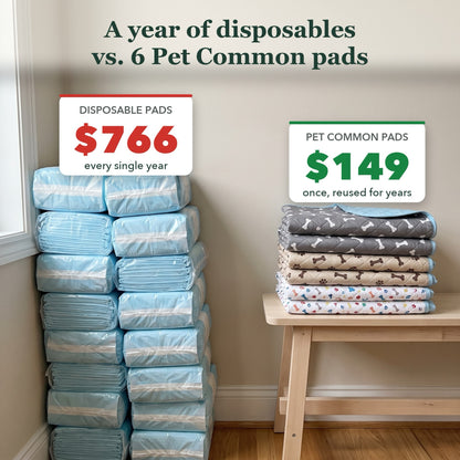 A year of disposable pads costs about $766; six Pet Common pads cost $149 once