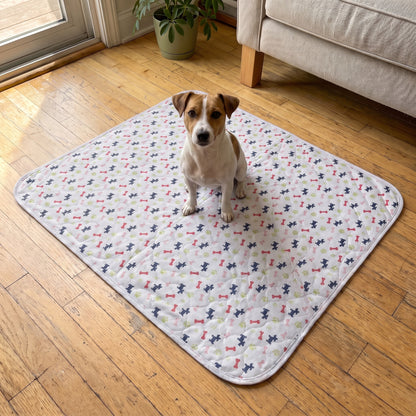 Large White pad, 28 x 31 in, with a Jack Russell terrier sitting on it