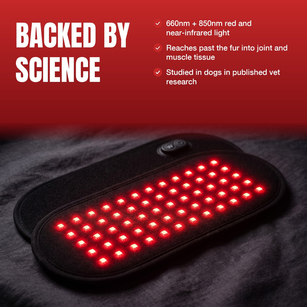 60 red and near-infrared LEDs glowing on the pad