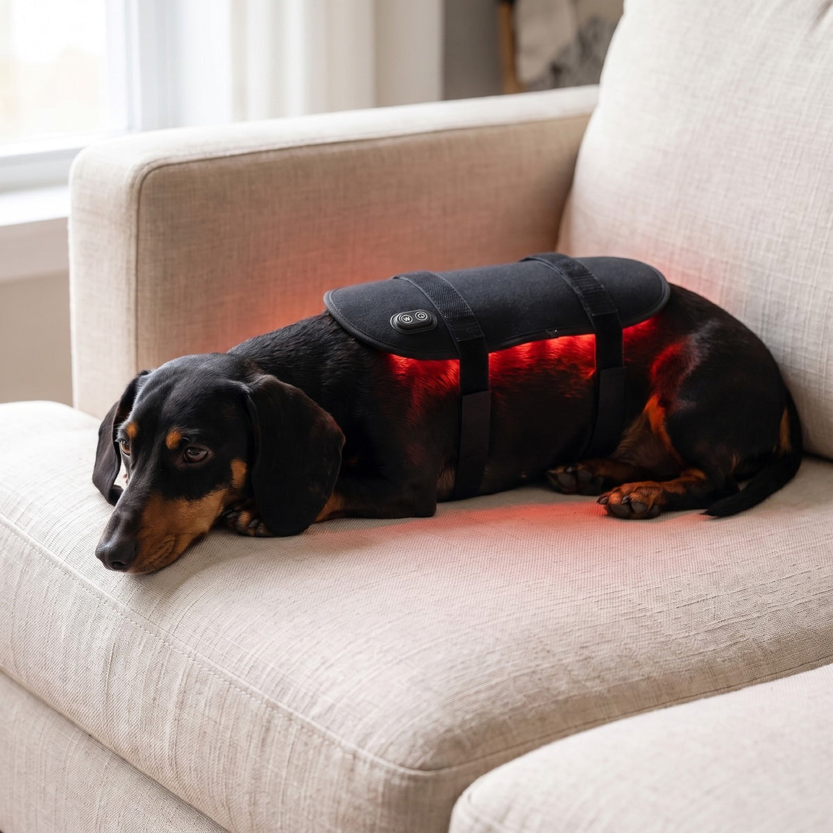 Dachshund resting with the pad along its back