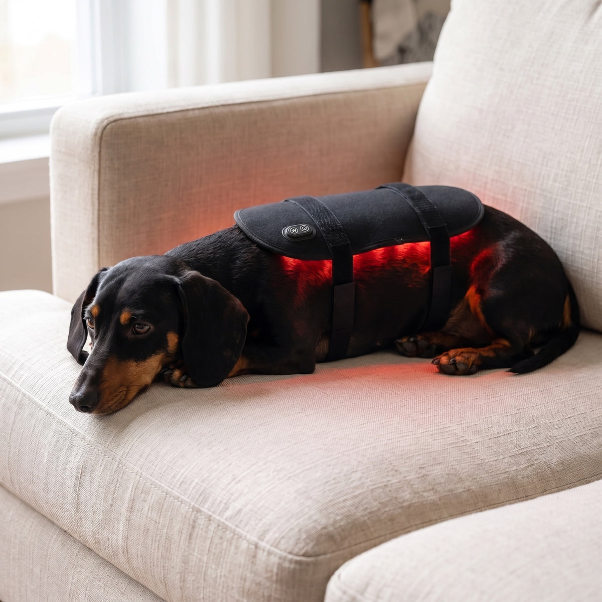 Dachshund with the pad along its spine