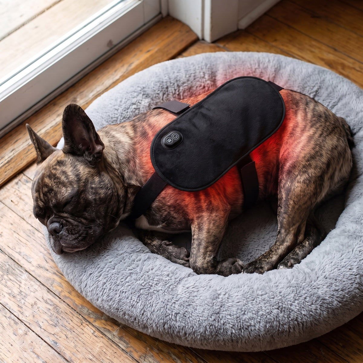 French Bulldog asleep with the pad on